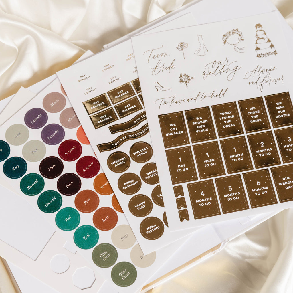 Set of planner stickers on a white surface