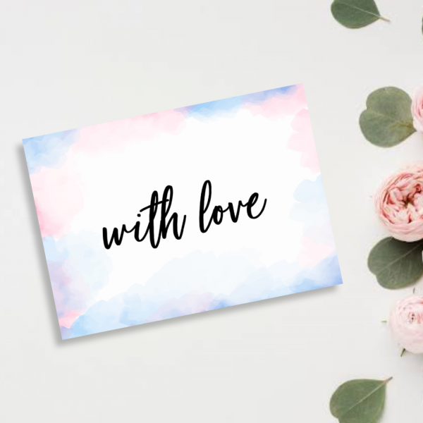 with love gift card with pink and blue details