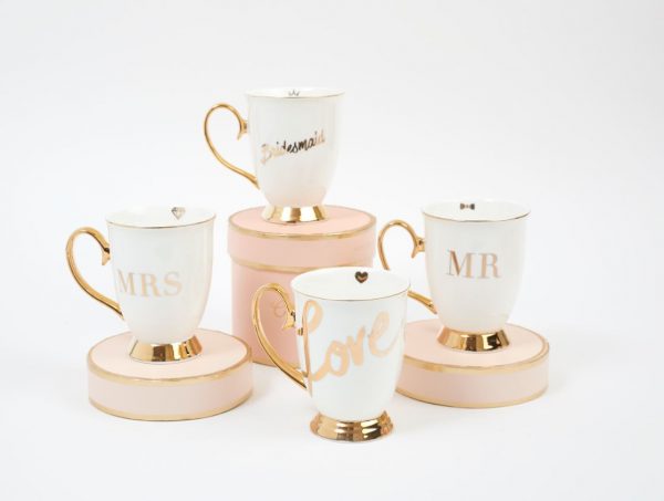 cristina re bone china mugs with gold foil writing
