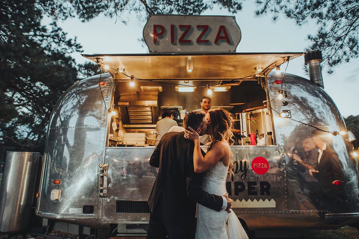 food trucks at a wedding pizza truck