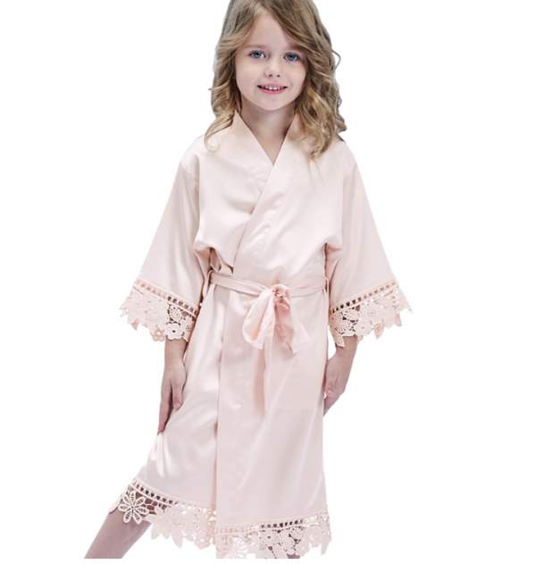 little girl wearing Bridal robe flower girl robe