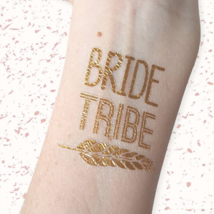 gold foil temporary tattoo reading bride tribe hens party bachelorette bridal party