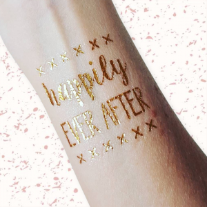 gold foil temporary tattoo reading happily ever after hens party bachelorette bridal party