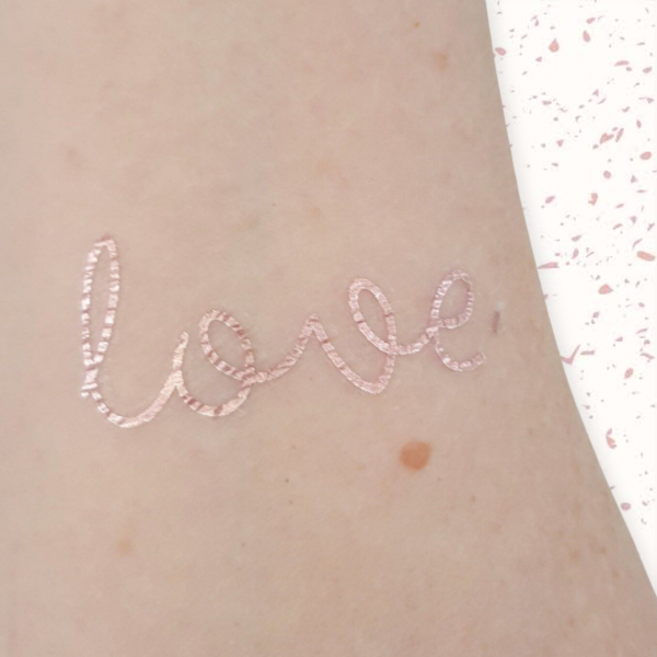 rose gold foil temporary tattoo reading love hens party bachelorette bridal party