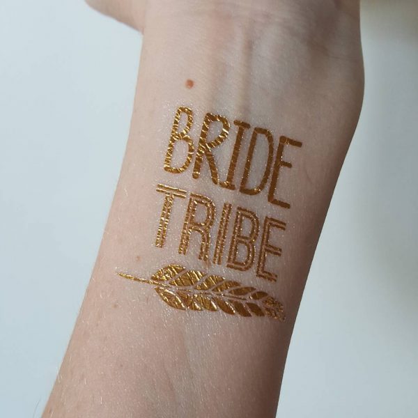 bride tribe gold foil hens party temporary tattoo on wrist